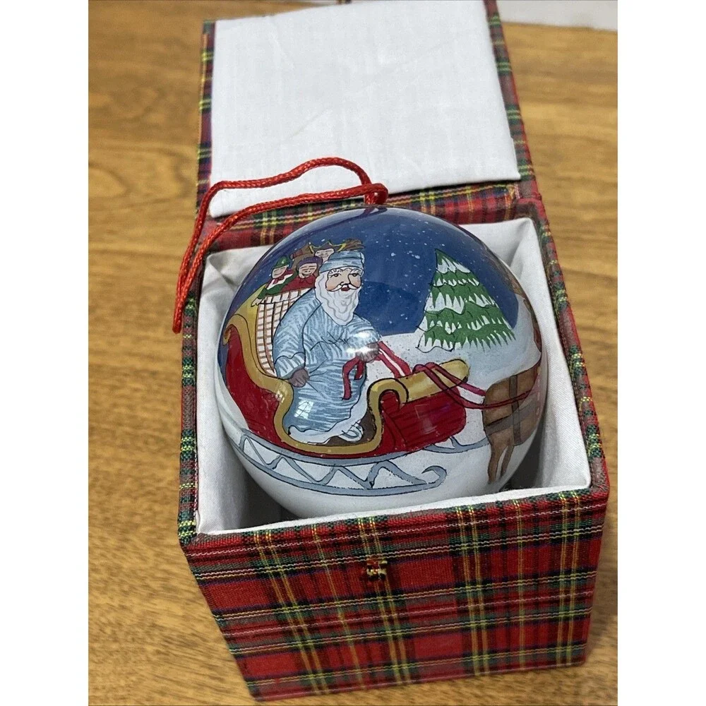 VTG Reverse Paint CHRISTMAS BALL ORNAMENT Santa Blown Glass Midwest Cannon Falls